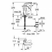 Смеситель для раковины ( д.к.), хром, Grohe Eurostyle 23718003