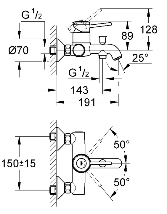 Габаритные размеры Grohe BauClassic 32865000