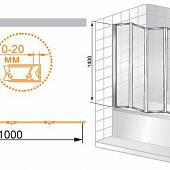 Шторка на ванну 100 см, профиль хром, левая, Cezares PRATICO-V-4-100/140-P-Cr-L