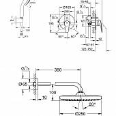 Встраиваемая душевая система (смеситель, скрытая часть, лейка, верхний душ, шланг) Grohe Tempesta 127257