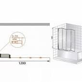 Шторка на ванну 120 см, профиль хром, левая, Cezares PRATICO-V-5-120/140-P-Cr-R